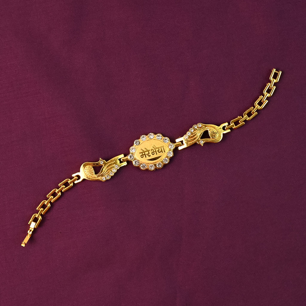 Bracelet With Stone Border  Dual Peacock Chain End Rakhi
