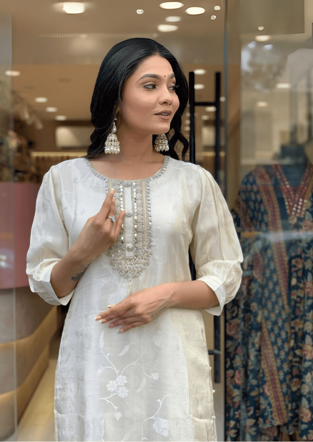 Luxe Russian Silk Jacquard Suit Set with Zari Dupatta-1