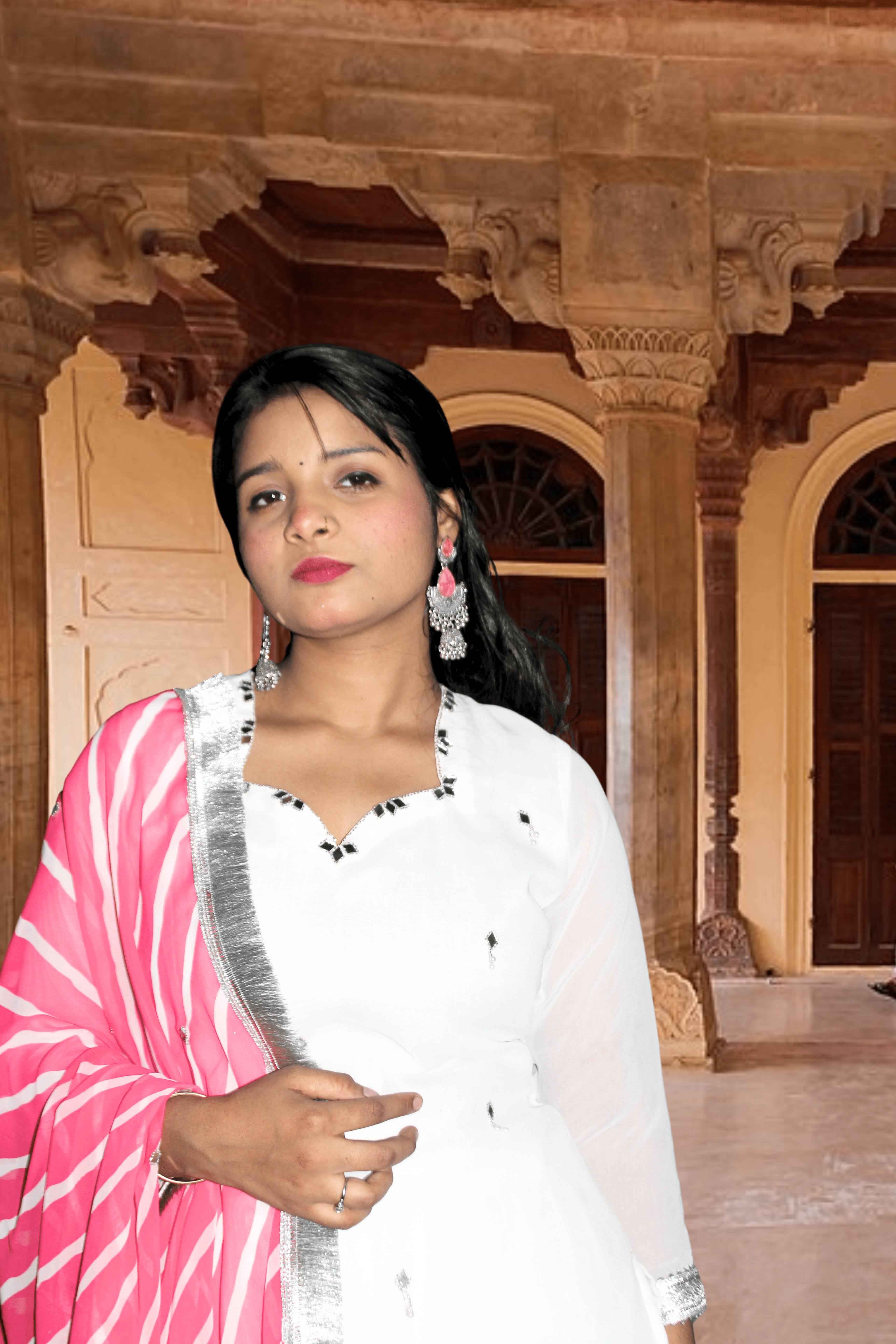 Noor White Georgette Sharara Set-3
