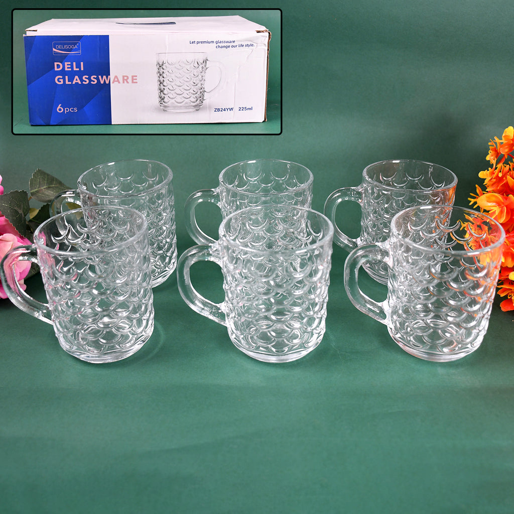 Glass Coffee  Tea Cup  Mug With Handle (6 Pcs Set)